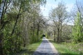 Polch, Germany - 04 21 2022: bike road through white blooming cherry tree forest and into a tunnel Royalty Free Stock Photo