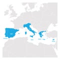 South Europe Region. Map of countries in southern Europe around Mediterranean Sea. Vector illustration Royalty Free Stock Photo