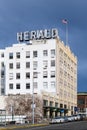 South face view of Herald Building in Bellingham Washington with sign