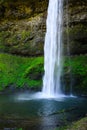 South Falls waterfall with path behind at Silver Falls State Park Oregon Royalty Free Stock Photo
