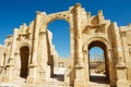 South gate of the ancient Roman city of Gerasa, modern Jerash in Jordan. Royalty Free Stock Photo