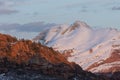 South Guardian Angel peak at sunset, seen from Kolob Terrace road, Utah