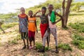 SOUTH HORR, KENYA - FEBRUARY 12, 2020: Samburu tribe children near South Horr village, Ken