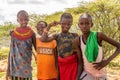 SOUTH HORR, KENYA - FEBRUARY 12, 2020: Samburu tribe children near South Horr village, Ken