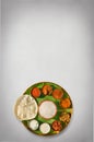 South india meals, meals served on banana leaf brass plate , traditional south indian cuisine, rice, sambar, rasma, appalam, white Royalty Free Stock Photo