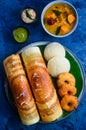 South Indian breakfast Idli dosa vada with chutney and sambhar