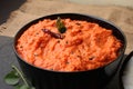 South indian coconut chutney with curry leaves and red chillies