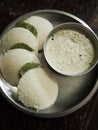 South Indian Famous Breakfast " Idli with Coconut Chutney".