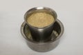 South Indian filter coffee on white background