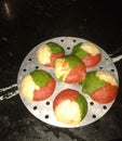 South indian food idli in three colours