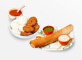 South Indian food Masala Dosa (dhosa)  Idli  idly  Wada  vada (Medu Vada)  sambhar  sambar and coconut Royalty Free Stock Photo