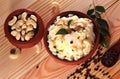 South indian food pongal with cashew nuts, pepper and curry leaves
