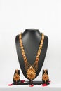 South Indian gold necklace and earring set Royalty Free Stock Photo