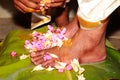 South Indian Hindu Wedding tradition, Bridal Legs with flowers ceremonial