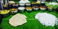 South Indian meals served on banana leaf Royalty Free Stock Photo