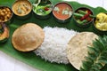 South indian meals served on banana leaf