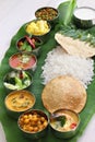 South indian meals served on banana leaf Royalty Free Stock Photo