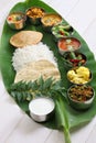 South indian meals served on banana leaf Royalty Free Stock Photo
