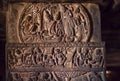 South Indian people and life in ancient villages, carved wall inside the 7th century temples in Pattadakal, India.