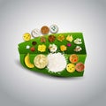 South Indian traditional wedding food served on banana leaf. Vector illustration design Royalty Free Stock Photo