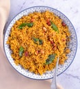 South Indian vegan tamarind rice -pulihora