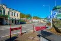 SOUTH ISLAND, NEW ZEALAND- MAY 23, 2017: Unidentified people walking in the street in main South Road, Greymouth, New