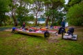 SOUTH ISLAND, NEW ZEALAND- MAY 22, 2017: An unidentified women packing for Kayaking in Abel Tasman National park in New Royalty Free Stock Photo