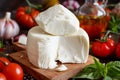 South Italian cheese cacioricotta with vegetables, herbs and olive oil