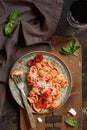 South italian  pasta orecchiette with tomato sauce and cacioricotta cheese Royalty Free Stock Photo