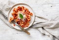 South italian  pasta orecchiette with tomato sauce and cacioricotta cheese Royalty Free Stock Photo