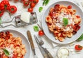 South italian  pasta orecchiette with tomato sauce and cacioricotta cheese Royalty Free Stock Photo