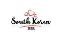 South Korea country with red love heart and its capital Seoul creative typography logo design