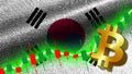 South Korea Fabric Wavy Flag, Stock Market Graph, Bitcoin Icon Illustration Royalty Free Stock Photo
