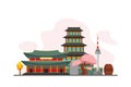 South korea Famous Landmarks Travel Flat Concept Vector Illustration Royalty Free Stock Photo