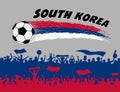 South Korea flag colors with soccer ball and Korean supporters s Royalty Free Stock Photo