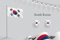 South Korea Flag 3d Elements Waving Flagpole Bunting Buttons