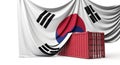 South Korea flag draped over a commercial shipping container. 3D Rendering