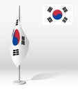 SOUTH KOREA flag on flagpole for registration of solemn event, meeting foreign guests. National independence day of KOREA.