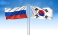 South Korea Flag with Russia Flag with cloudy sky Royalty Free Stock Photo