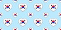 South Korea flag seamless pattern. Vector South Korean flags stickers. Love hearts symbols. Texture for language courses