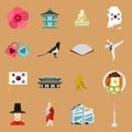 South Korea icons set, flat style