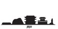 South Korea, Jeju city skyline isolated vector illustration. South Korea, Jeju travel black cityscape