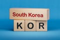 South Korea and KOR symbol. Concept words South Korea and KOR on wooden blocks.