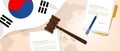 South Korea law constitution legal judgment justice legislation trial concept using flag gavel paper and pen