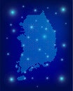 South Korea map in blue. Dotted map. Dots Kingdom of South Korea map with spotlights on dark blue background.