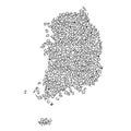 South Korea map from pattern of black latin alphabet scattered letters. Vector illustration