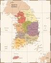 South Korea Map - Vintage Vector Illustration