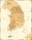 South Korea Map - Vintage Vector Illustration