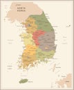 South Korea Map - Vintage Vector Illustration