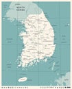 South Korea Map - Vintage Vector Illustration